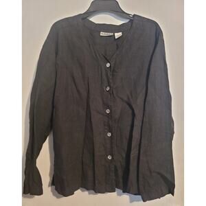 Vintage Sunbelt Button Front Top Shirt XL 100% Linen Earthy Lagenlook Beachy